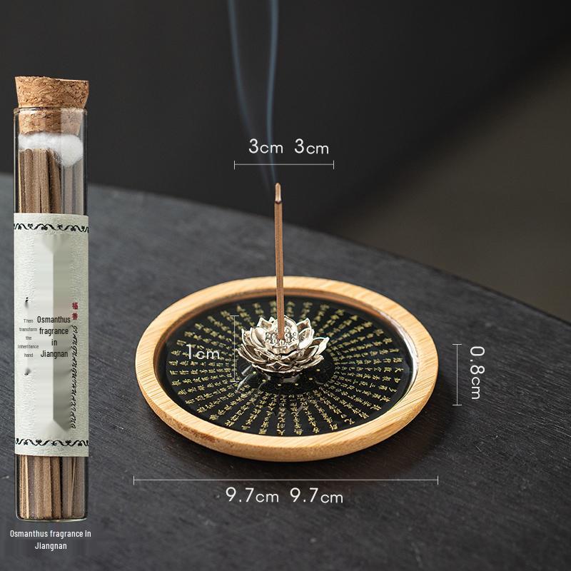 Zen Lotus Heart Sutra Incense Holder - Small Indoor Burner for Tea Ceremony and Sandalwood/Agarwood Incense