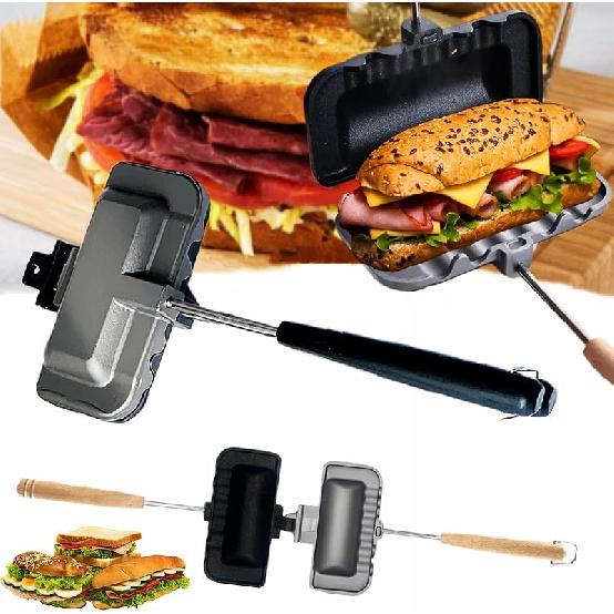 Пресс-гриль для сэндвичей Qivine, Двусторонний тостер для хлеба, Сэндвичмейкеры, Антипригарный гриль для сыра для плиты, Портативный панини-мейкер с One Groove