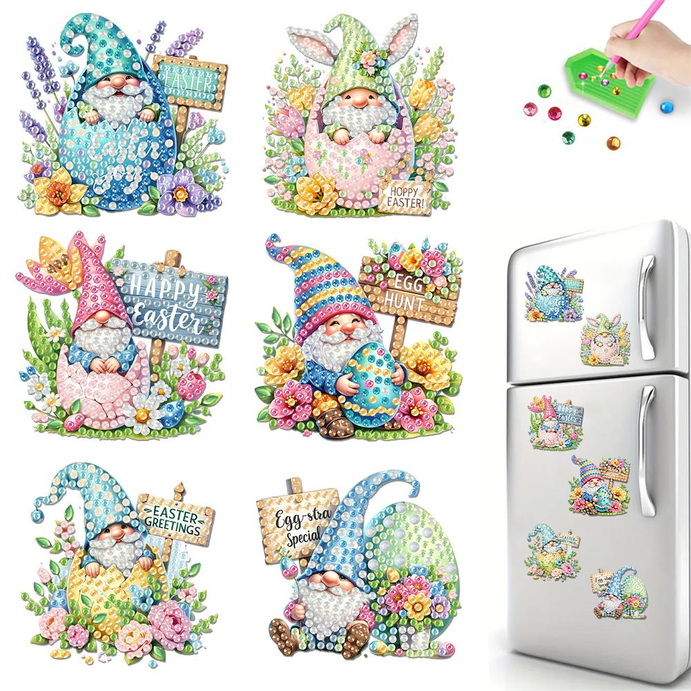 6Pcs Easter Egg Diamond Painting Refrigerator Magnet Diamond Painting Fridge Magnet DIY Fridge Stickers for Fridge Whiteboards