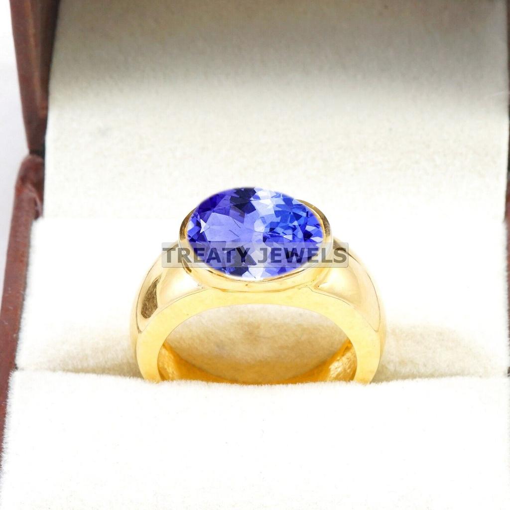 Tanzanite Oval Cut With 925 Sterling Silver Gold Plated Ring For Men's #B671 JL375688157118
