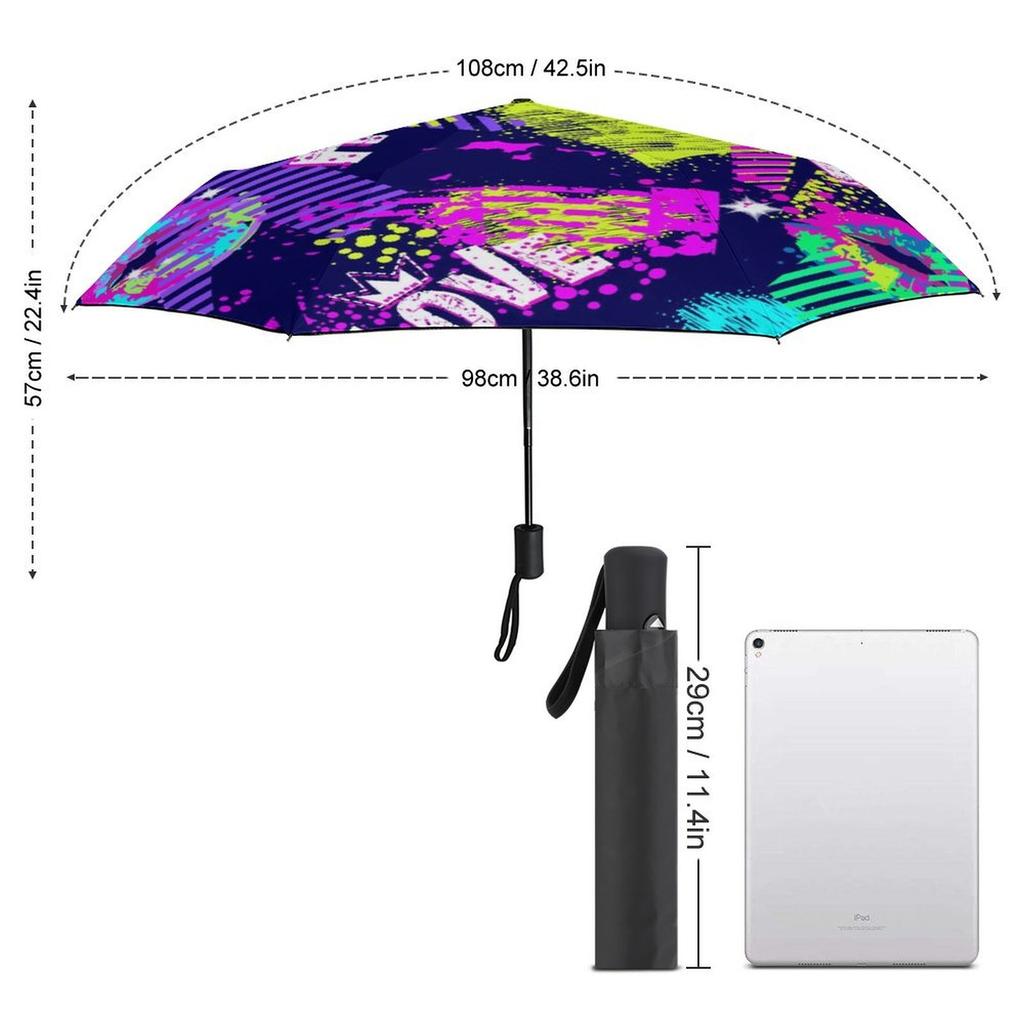 1 Pack Automatic Umbrella With Strong Windproof Ribs And Waterproof Coating For Travel Use In Graffiti Accent Look