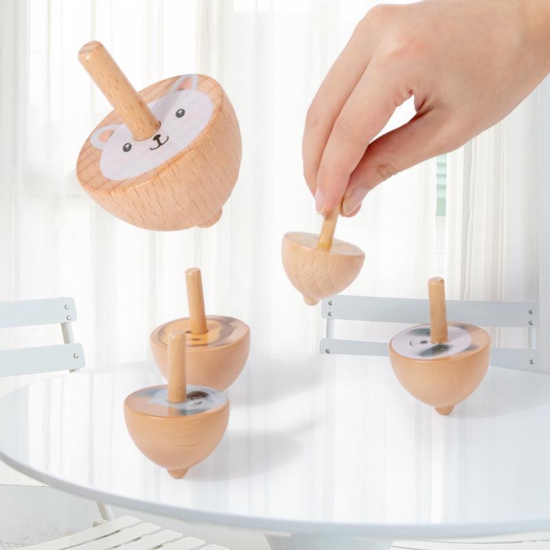 Animal Shaped Wooden Spinning Tops - Educational Toy Set for Children