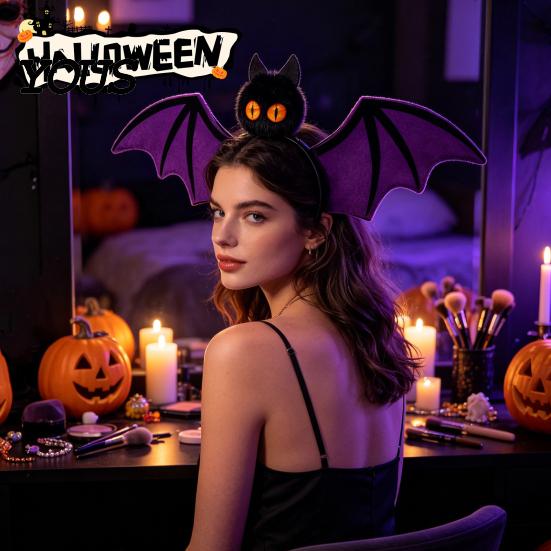 Burgundy Purple Bat Headwear Halloween Hairband, Plush Wing Gothic Style Headband, Cute Headpiece Costume Cosplay Party Accessories for Women