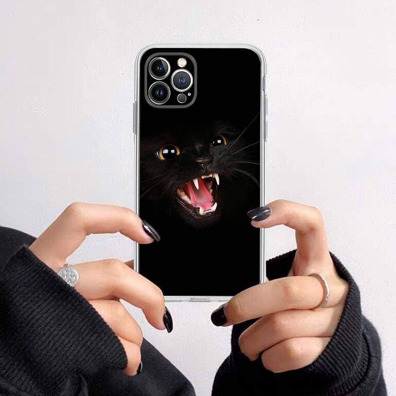 Black Cat Staring Eye Phone Case For iPhone 14 13 12 11 Pro Max XS X XR SE 2020 6 7 8 Plus Mini Transparent Shell