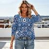 Damen Freizeit Oberteil Lockere Passform Dreiviertelarm Rundhalsausschnitt Bluse Leichter Bequemer Stoff Stilvolles Gemustertes Design