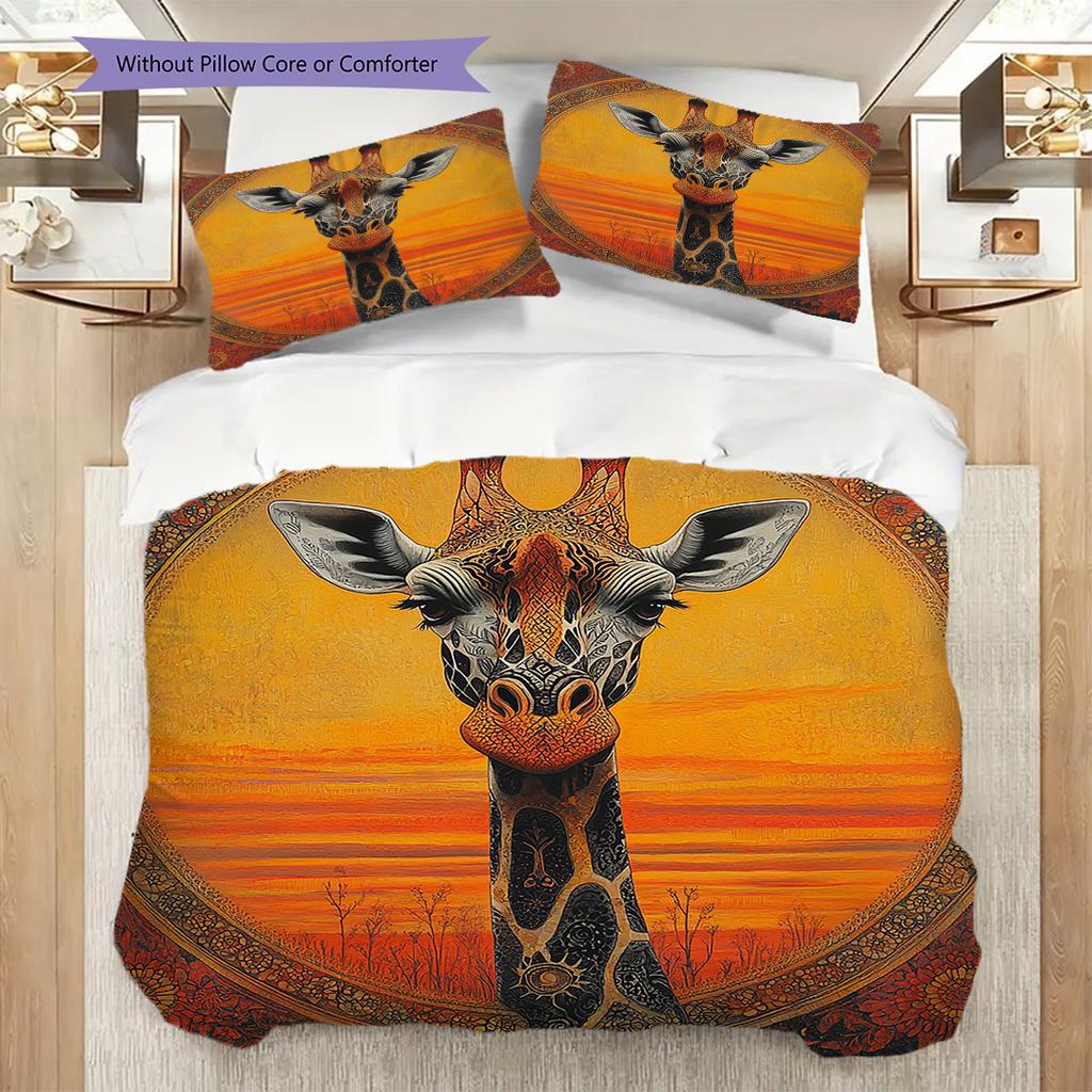 Grassland Giraffe Pattern Bedding Quilt Set Quilt Cover Pillowcase Home Decoration Birthday Gift (1 * Duvet Cover + 2 * Pillowcase, Without Core)