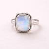 Regenbogen-Mondstein Statement Ring, 925er Sterlingsilber Schmuck, Minimalistischer Ring mit Kissen geschliffenem Edelstein