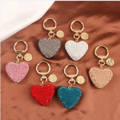 Rhinestone Keychain Heart Key Chains Peach Heart Car Keychain Women Handbag Bag Pendant Metal Crystal Keyring Accessories Gift