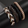 Handmade Vintage Multilayer Men Leaf Leather Bracelet Braided  Star Knot Leaf Rope Wood Beads Wrap Bracelets & Bangles Male Gift