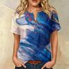 Women Casual Printed Henley Neck Button Front Pocket Short Sleeve Linen Cotton Shirt Blouse Top for Summer