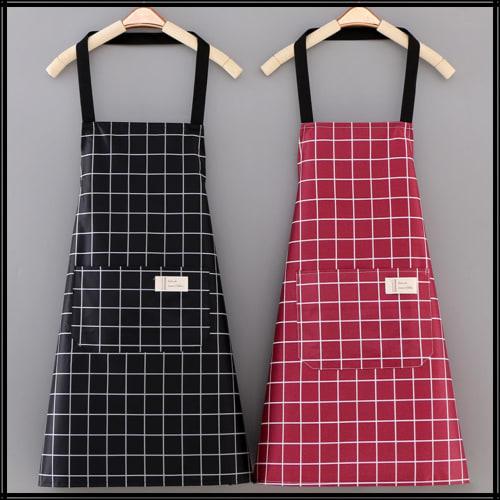 White Fang Plaid Apron with Pockets, Neck Strap, for Cafes, Cooking Classes, Men's and Women's, EP002 (Blue)