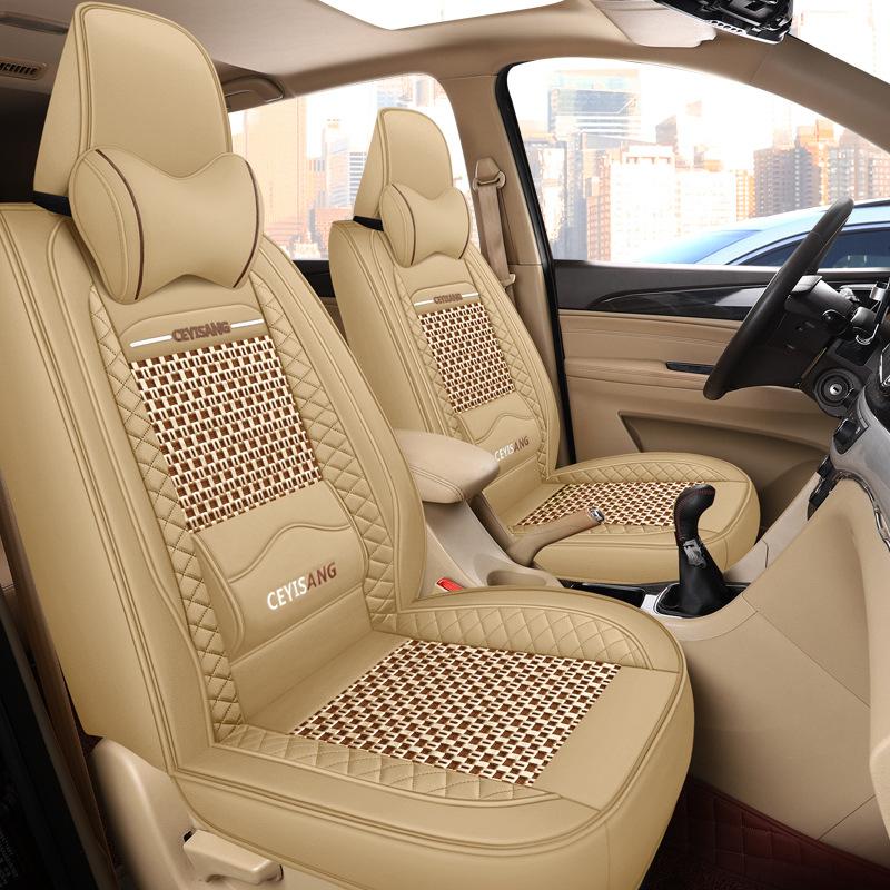 Lodowy jedwab PU skórzany pokrowiec na przednie siedzenie Upgrade Trwały, oddychający, antypoślizgowy, czterosezonowy uniwersalny ochraniacz Poduszka przedniego siedzenia(Tylko jedno pokrycie siedzenia)