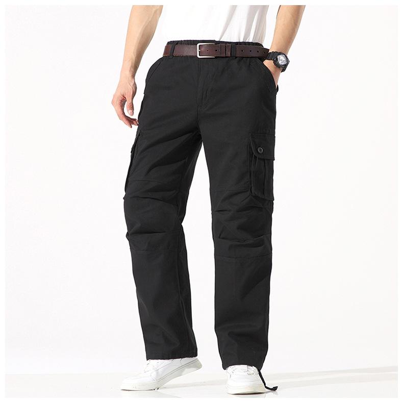 Plush Elastic Waistband Pure Cotton Wear-Resistant Multi Pocket Work Pants Straight Tube Large Pocket Loose And Fat Casual Pants