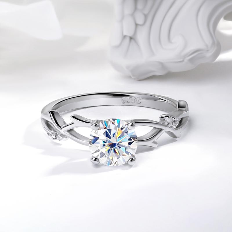 Smyoue 1CT 6.5MM D Color Moissanite Rings for Women Sparkling Wedding Lab Diamond Band S925 Silver Birthday Gift GRA