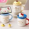 For Sanrio Hello Kitty Cinnamoroll Melody Ceramic Mug Water Cup with 3D Doll Lid Kids Home Breakfast Milk Juice Mug Coffee Cup