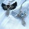 Y2K Inspired Gothic Wings and Cross Pendant Punk Choker Necklace, Heart Shaped Faux Zirconia - Perfect Valentine's Day Gift