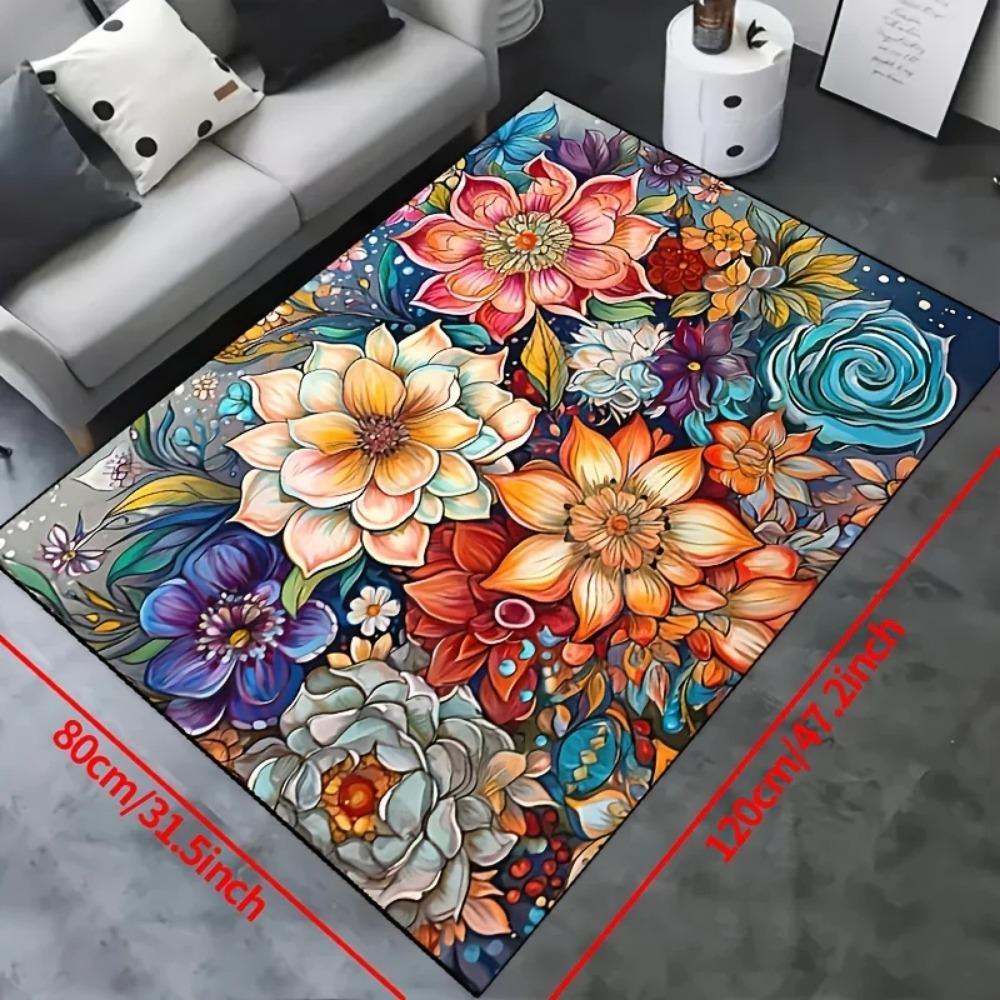 Beautiful Flower Print Mat - Floral Art Rug for Living Room, Nursery & Bedroom, Machine Washable Outdoor Garden Decor Carpet