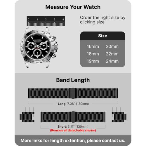Fullmosa Stainless Steel Watch Band, 18mm, 20mm, 22mm, 24mm Replacement Band, Metal Band Strap, Business Style, Includes Replacement Strap Adjustment