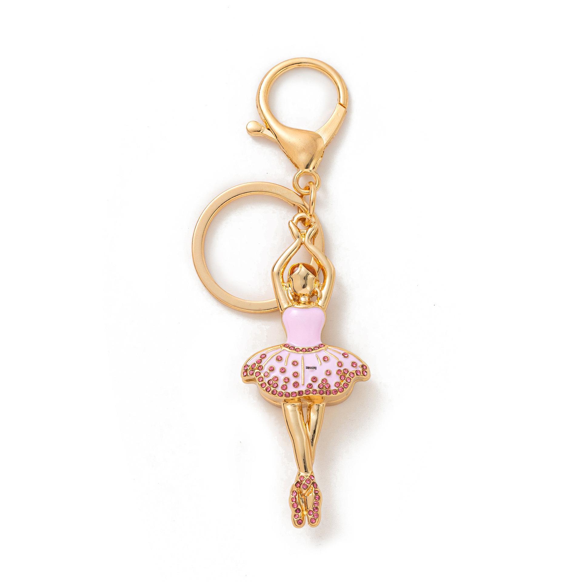 Colorful Beaded Keychain: Letter Tassel & Rhinestone Flower Ballet Design