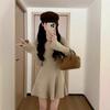 Autumn Winter V-neck Elegant Fashion Knitting Mini Dress Women Long Sleeve All-match Bottomed Robe Vestidos