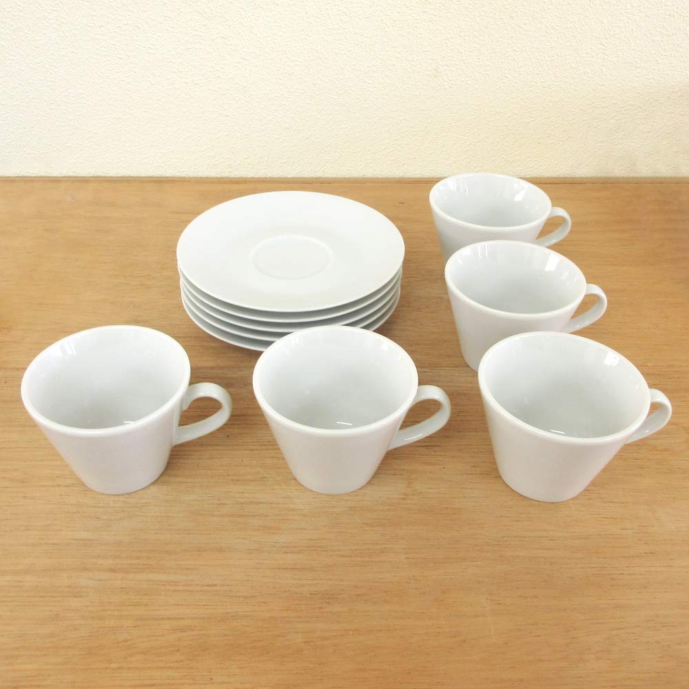 White coffee cups and saucers, set of 5, hotel-grade, commercial use, made in Japan