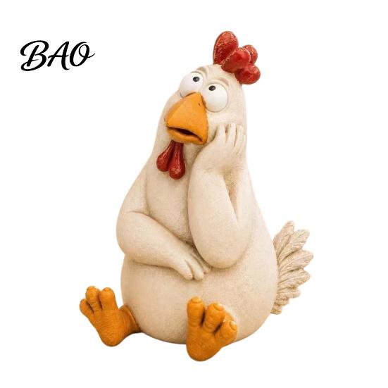 Garden Potted Plant Accents Funny Chicken Statue, Resin Figurine, Farmhouse Outdoor Durable Decor Yard for Balcony Flowerpot, Lawn, Decoration