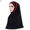 Women Color Block Muslim Soft Hijab Wrap Polyester Islamic Scarf Cap Headwear