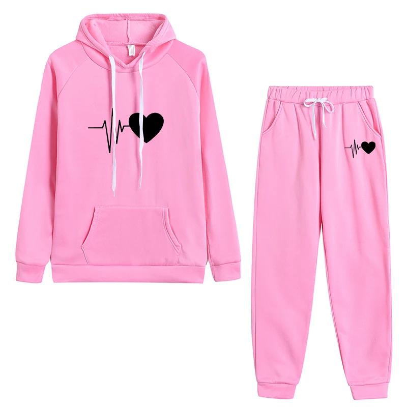 Autumn Winter Hoodies Two Piece Sets Tracksuit Women Oversized Pullovers Sweatshirts Casual Long Pants Sports Suit