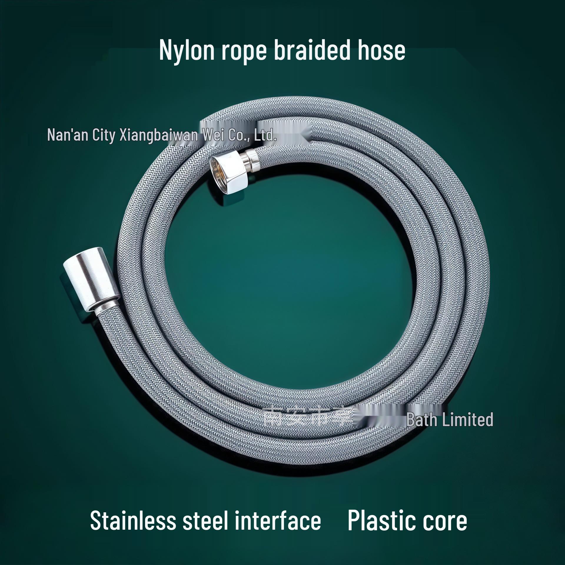 Nylon Woven Shower Hose & Head Holder, 4-Point Universal, Explosion-Proof Hot/Cold Bath Pipe