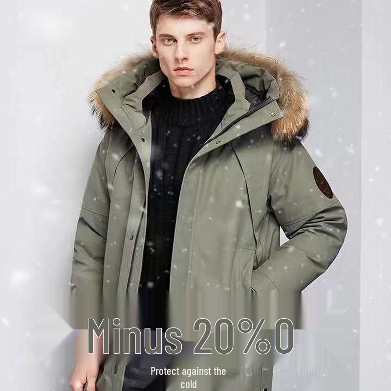 Men's Mid-Length Winter Down Jacket with Large Fur Collar, Plus Size, Middle-Aged Business Casual Style