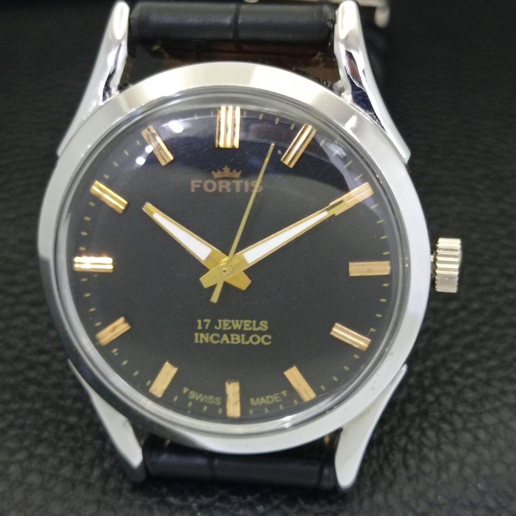 SWISS VINTAGE HAND-WINDING MENS REFURBISHED BLACK COLOR DIAL WATCH a701049-5 R205a-a701049