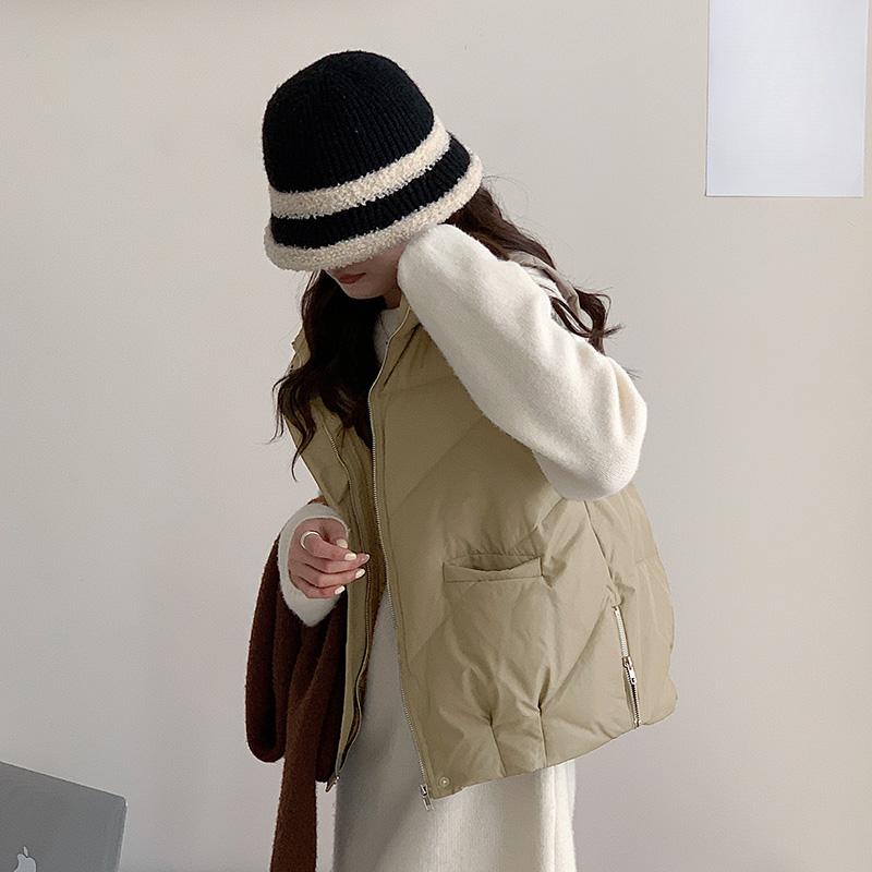 Loose Cotton Sleeveless Vest with Side Zipper for Women, Korean Style Solid Color Coat for Autumn and Winter