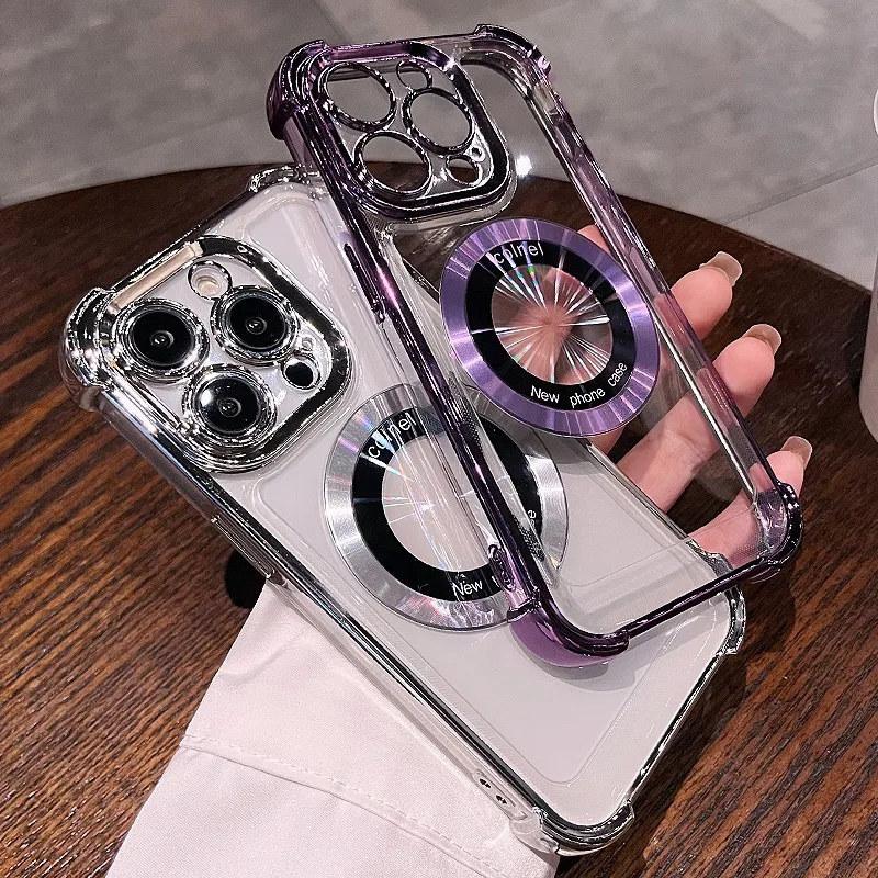 Luxury Plating Transparent For Magsafe Magnetic Case For iPhone 14 13 12 11 Pro Max 14Pro Shockproof Corners Clear Acrylic Cover