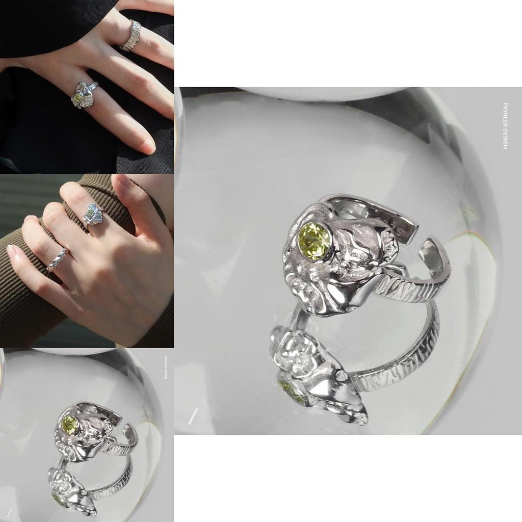 Unisex Fashion Forward Adjustable Ring With Irregular Shape In Bright Yellow Tone Green