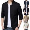Casaco Blazer Casual Masculino Outono Cor Sólida Gola Alta Bolsos com Zíper Fino Slim
