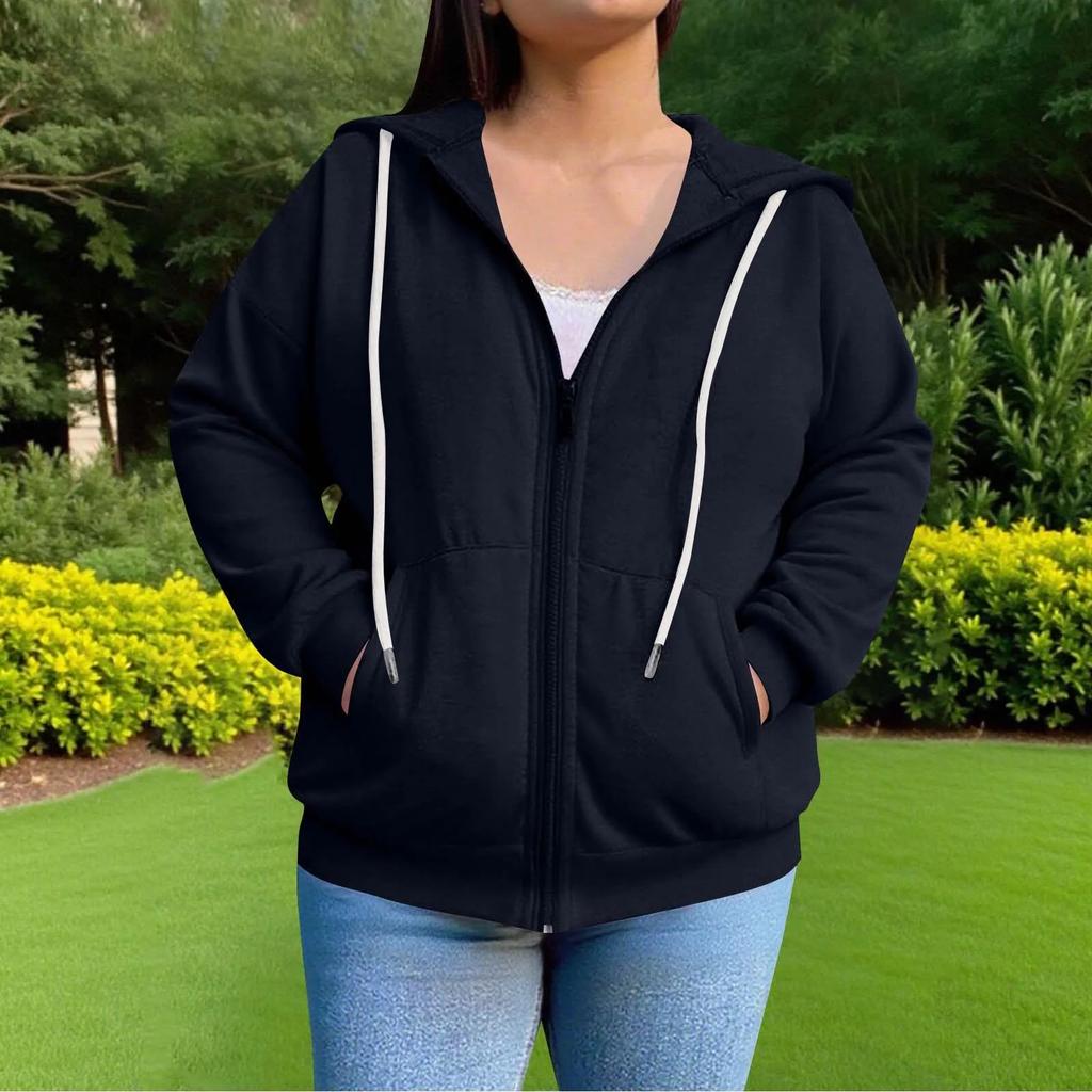 Women's Plus Size Fashion Casual Long Sleeve Solid Color Hooded Sweatshirt Tops