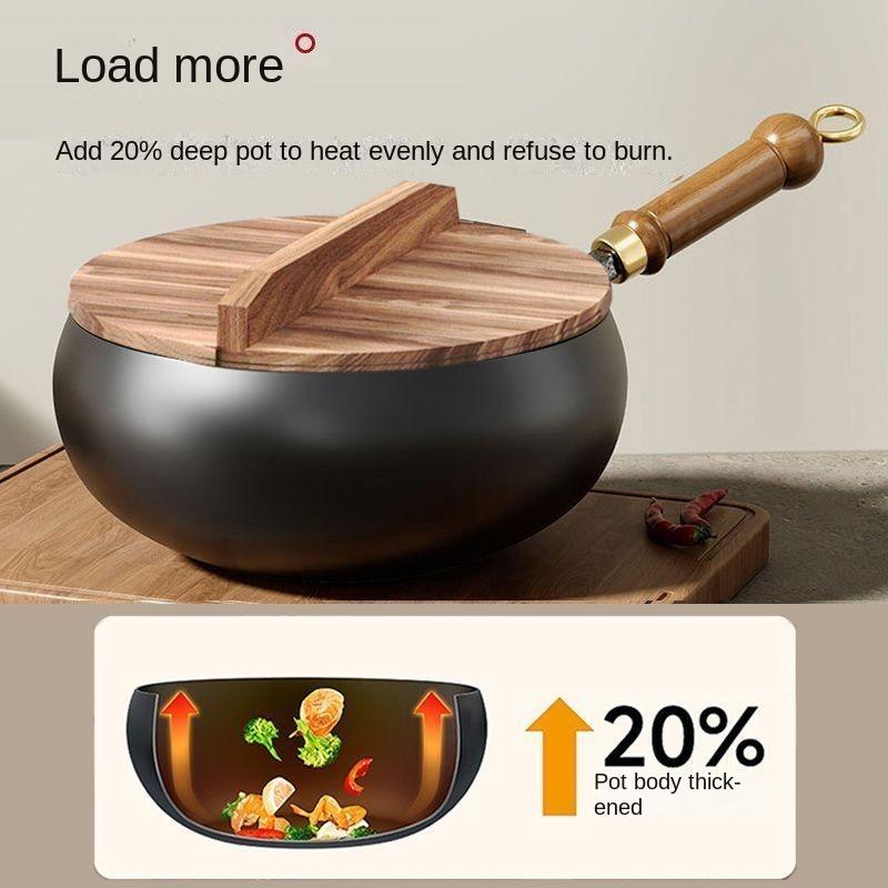 Zhangqiu Traditional Handmade Large Belly Iron Wok, Forged Coating Non-stick Pan, Hand-beaten Stir-fry Pan, Milk Pot, Cooking