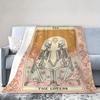 Vintage Tarotkarte „Die Liebenden“ Skelett-Design Flanell-Kuscheldecke, 100% Polyester Gestrickt Weich Gemütlich Warm Kunst-Decke