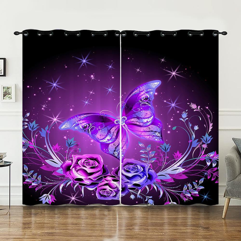Curtain Butterfly Animal Illustration 3D Digital Printing Blackout Curtain Punching