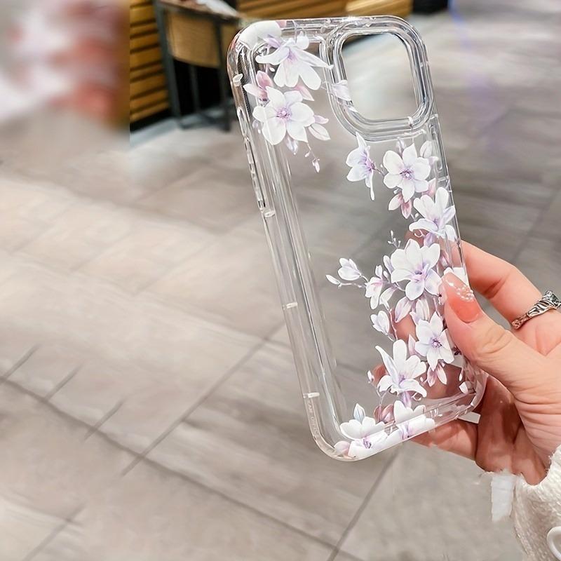 A Light Purple Flower Transparent Airbag Phone Case, Suitable for iPhone 17, 16, 15, Plus, Pro, Max Series Phones—Can Be Used As a Gift