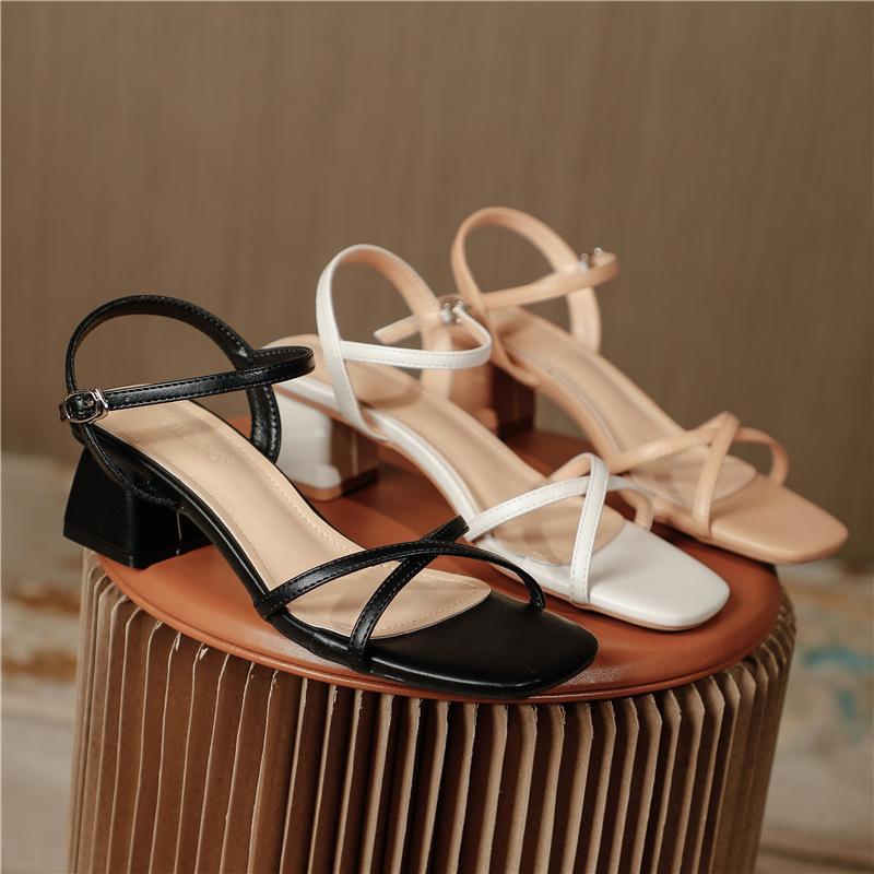 Fashion 2025 Summer Chunky High Heels Shoes Ladies Narrow Band Sandals Ankle Strap Slingback Sandalias Femme Wedges Open Toe Dress Shoes