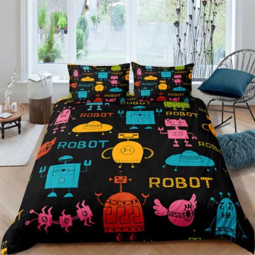 3D Robot Doona Quilt Duvet Cover Pillowcase Set Single Double Queen King Bedding