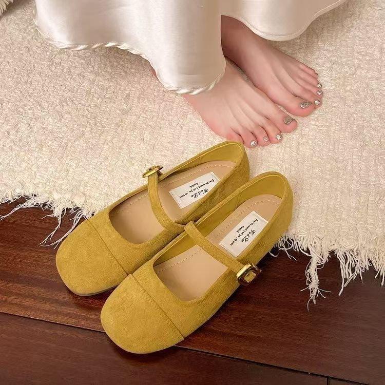 French suede Mary Jane shoes women's 2025 summer new retro soft sole with skirt round head flat bottom one pedal single shoes