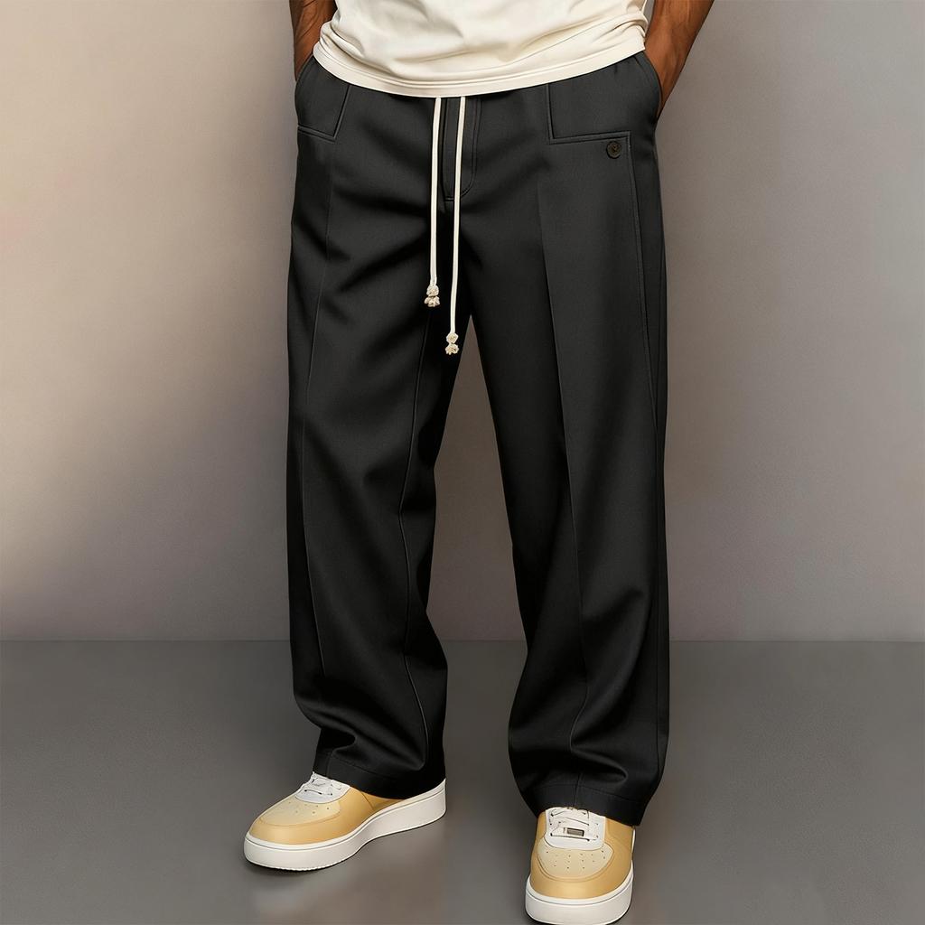 Men's Drawstring Elastic Waist Baggy Sweatpants Loose Wide Leg Long Pants With Pocket