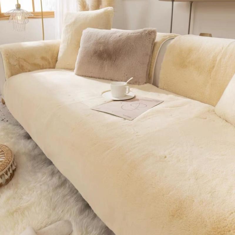 Plush Sofa Seat Cushion Winter Thickened Warm Sofa Cover L-shaped Anti Slip Dustproof Soft and Comfortable Sofa Towel