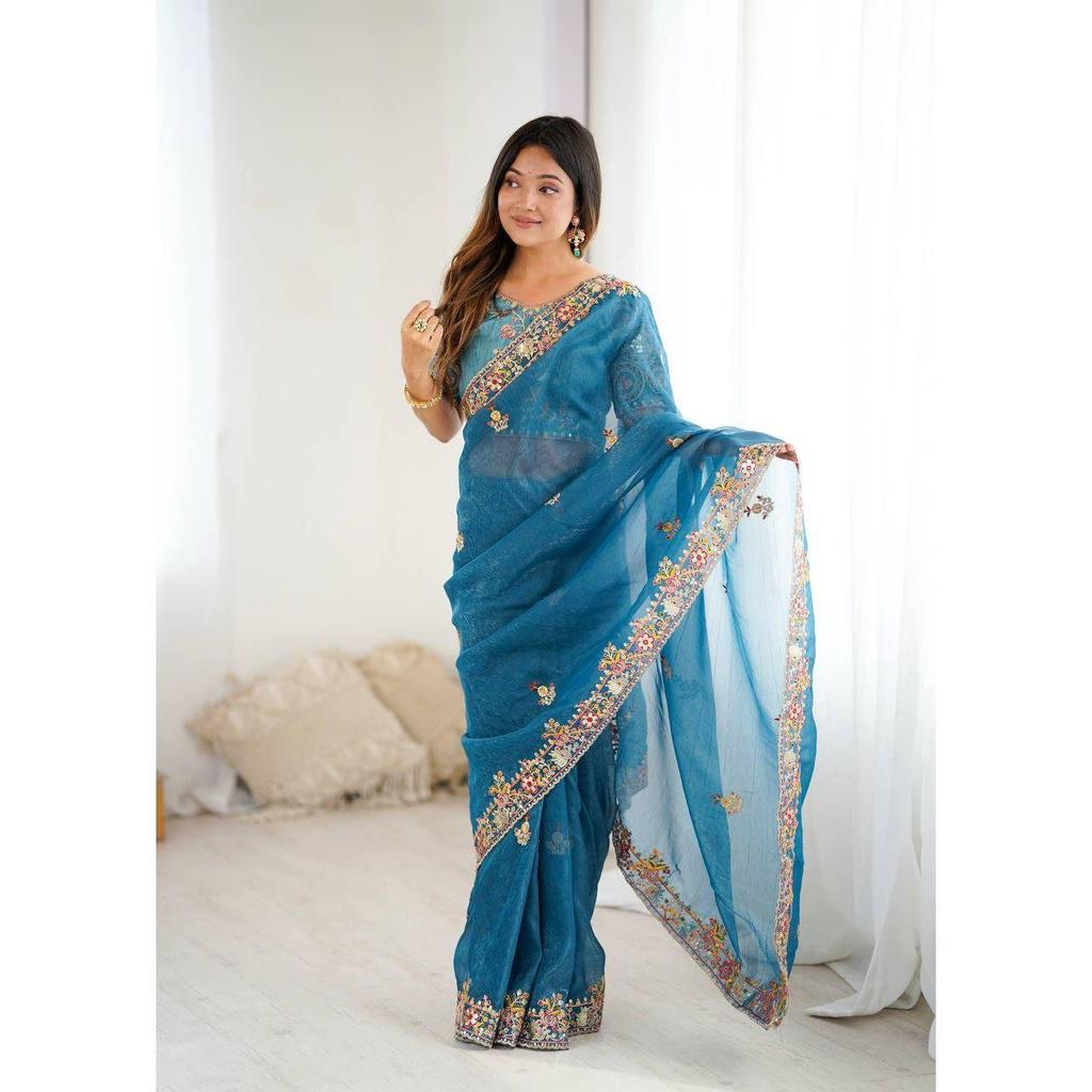 Beautiful Saree Is Elegantly Decorated That Gives a Perfect Look To the Outfit. Blouse (Need To Be Stitched As Per Size And Fit)
