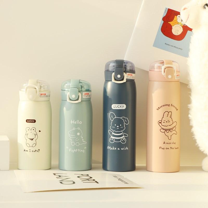 350ml/500ml Cartoon Stainless Steel Vacuum Flasks With Straw Portable Kids Thermos Mug Thermal Water Bottle Tumbler Thermocup