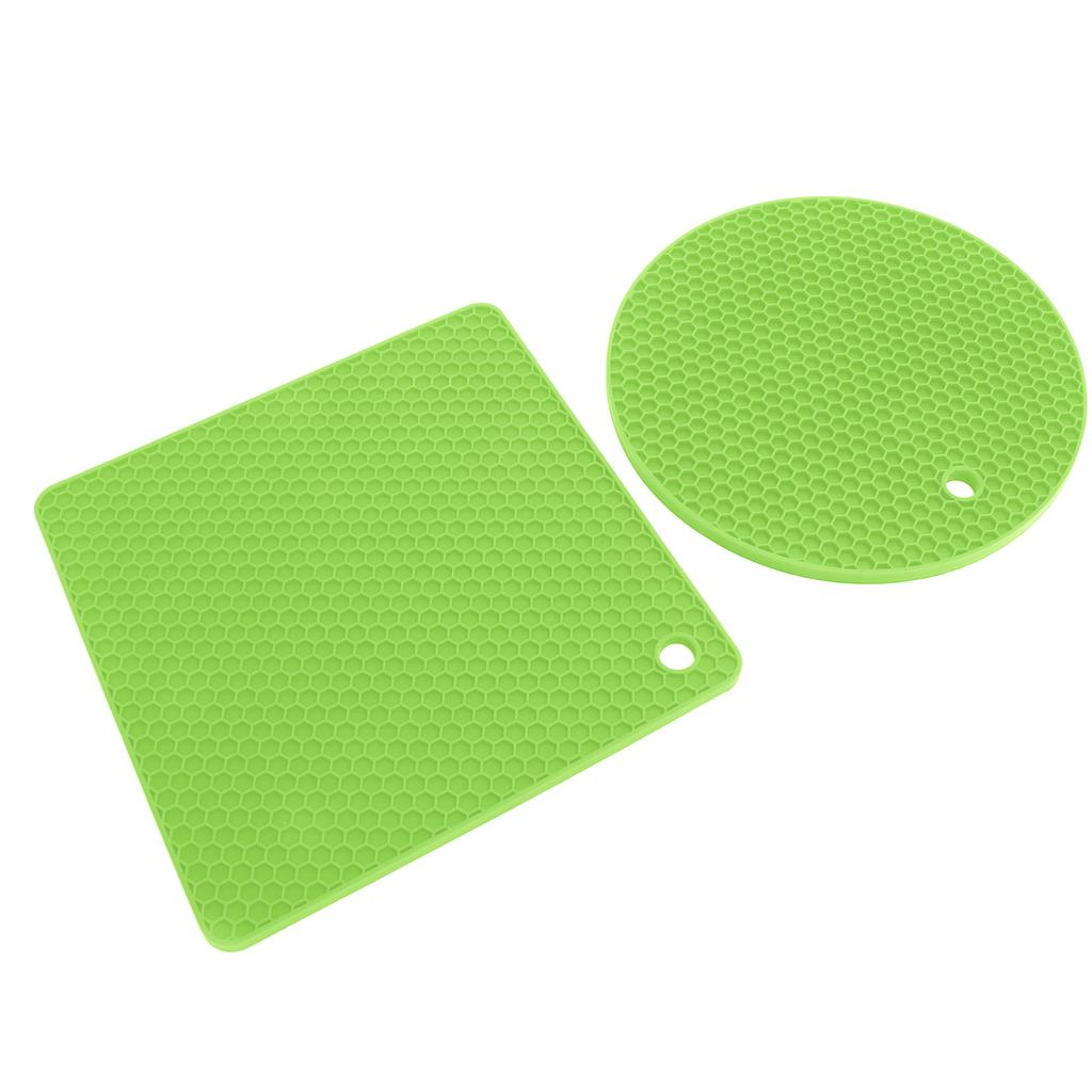 5 PCS 2 Round 3 Square Silicone Honeycomb Mat Multipurpose Hot Pads for Hot Dishes Tables Green