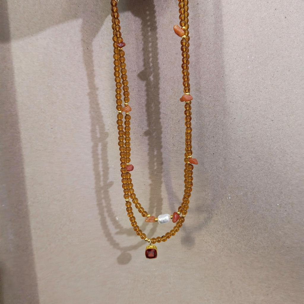 New Chinese Style New Amber Beaded Pearl Necklace High-end Collarbone Chain Neck Chain
