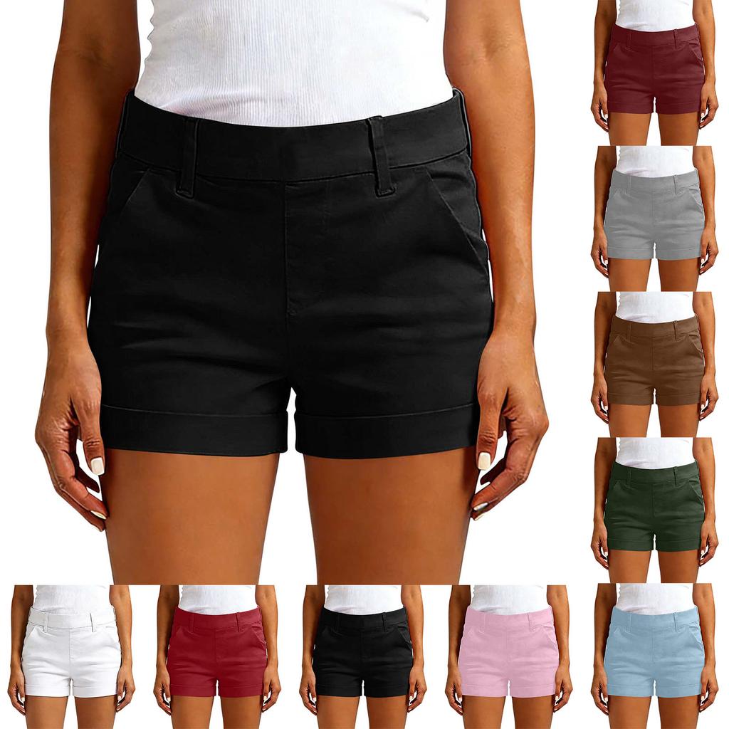 Women's Fashionable Casual -Color Shorts With Pockets